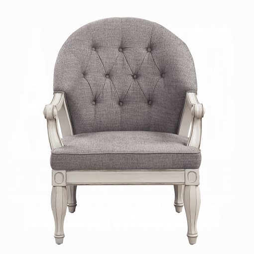 Acme Florian Gray Fabric & Antique White Chair - Image 2