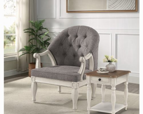 Acme Florian Gray Fabric & Antique White Chair