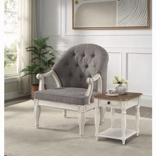 Acme Florian Gray Fabric & Antique White Chair