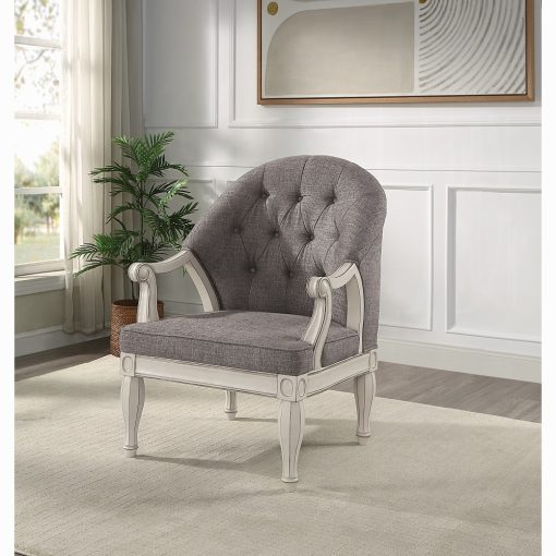 Acme Florian Gray Fabric & Antique White Chair - Image 8