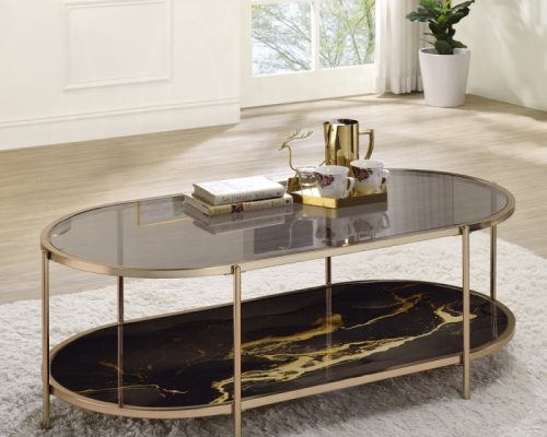 Acme Fiorella Glass, Black Marble Paint & Gold Coffee Table