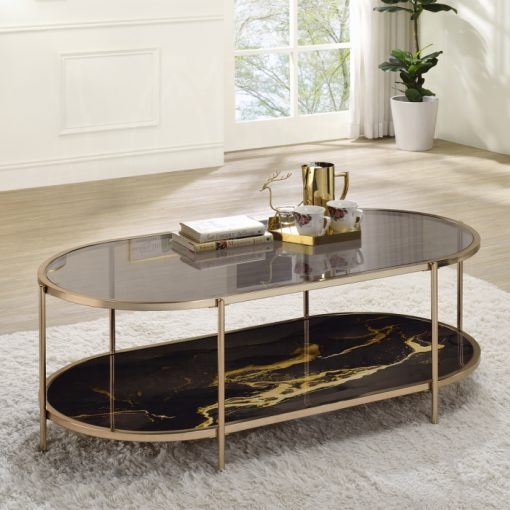 Acme Fiorella Glass, Black Marble Paint & Gold Coffee Table