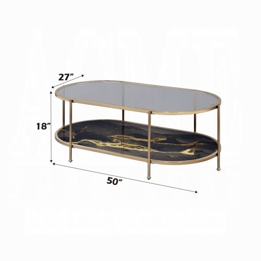 Acme Fiorella Glass, Black Marble Paint & Gold Coffee Table - Image 6