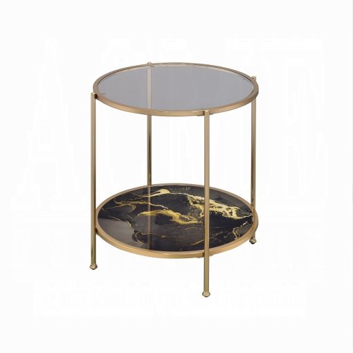 Acme Fiorella Glass, Black Marble Paint & Gold End Table - Image 2