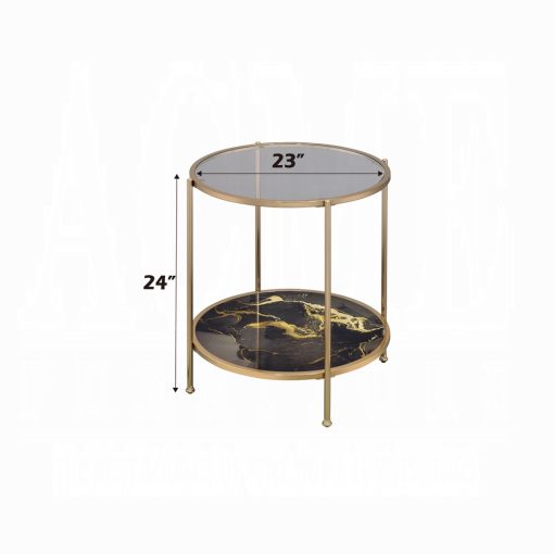 Acme Fiorella Glass, Black Marble Paint & Gold End Table - Image 5