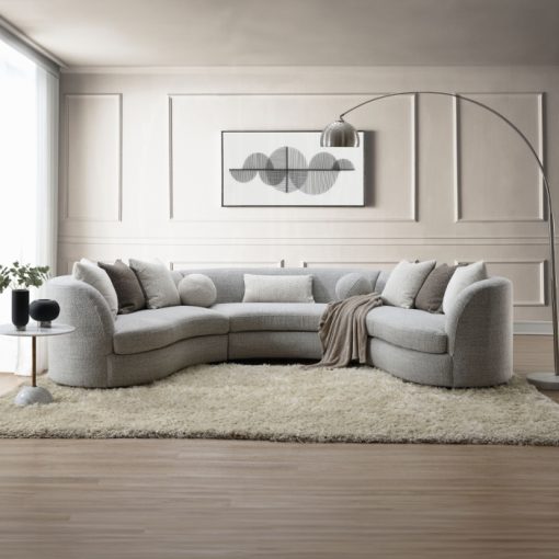 Acme Ivria Gray Boucle Sectional Sofa with 9 Pillows