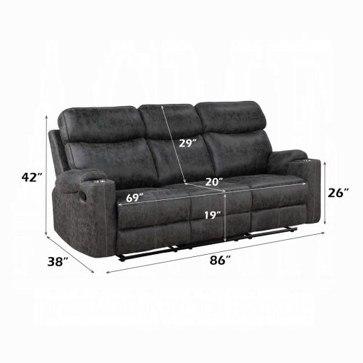 Acme Hirah Dark Gray Polish Microfiber Motion Sofa - Image 8