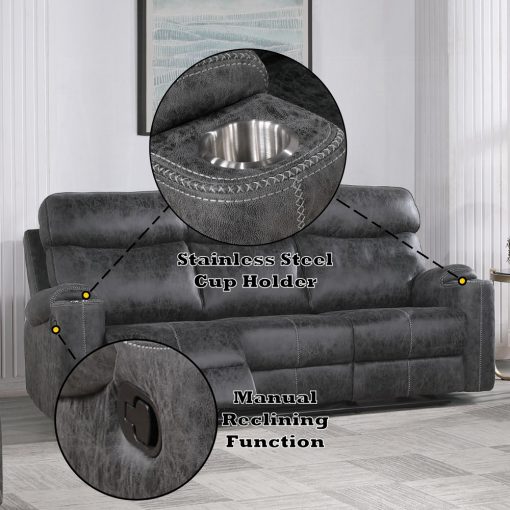 Acme Hirah Dark Gray Polish Microfiber Motion Sofa - Image 9