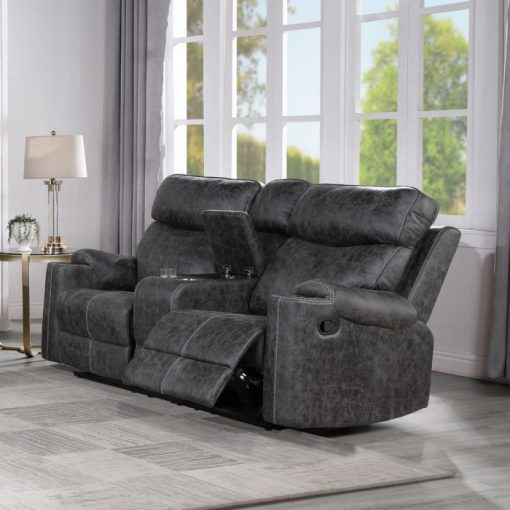 Acme Hirah Dark Gray Polish Microfiber Motion Loveseat with Console & USB Port