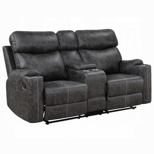 Acme Hirah Dark Gray Polish Microfiber Motion Loveseat with Console & USB Port - Image 2