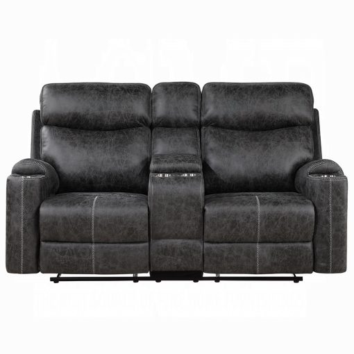 Acme Hirah Dark Gray Polish Microfiber Motion Loveseat with Console & USB Port - Image 3