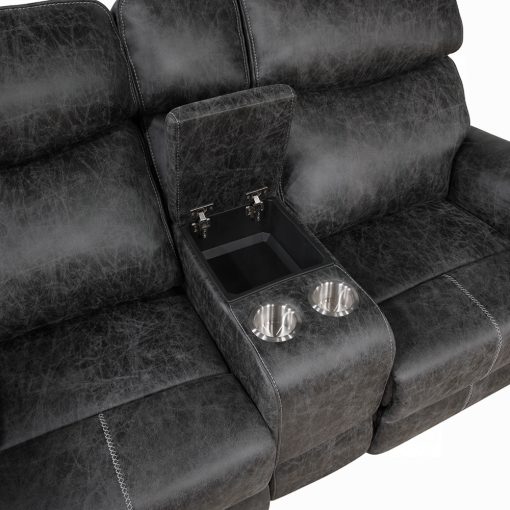 Acme Hirah Dark Gray Polish Microfiber Motion Loveseat with Console & USB Port - Image 6
