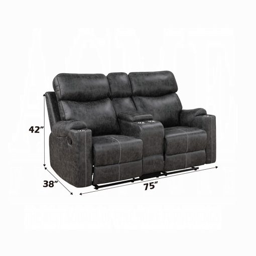 Acme Hirah Dark Gray Polish Microfiber Motion Loveseat with Console & USB Port - Image 4