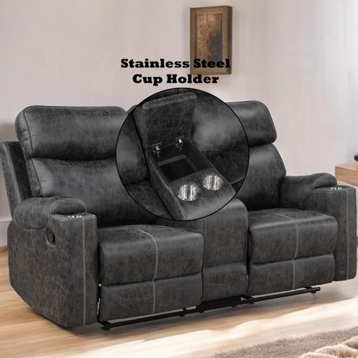 Acme Hirah Dark Gray Polish Microfiber Motion Loveseat with Console & USB Port - Image 7