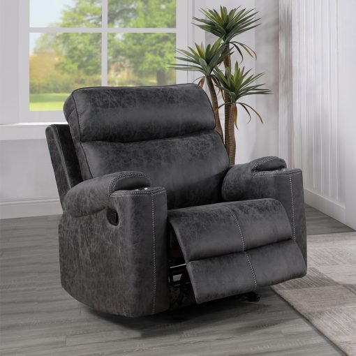 Acme Hirah Dark Gray Polish Microfiber Motion Glider Recliner - Image 7
