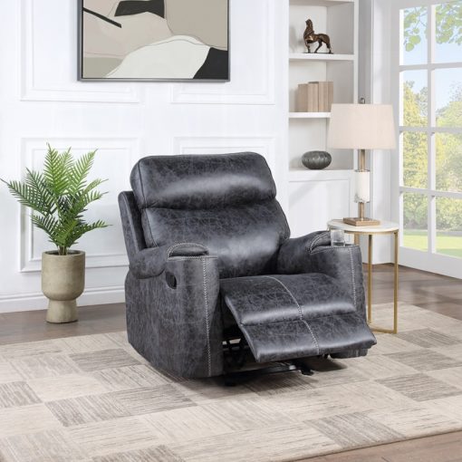 Acme Hirah Dark Gray Polish Microfiber Motion Glider Recliner