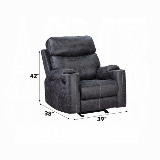 Acme Hirah Dark Gray Polish Microfiber Motion Glider Recliner - Image 4