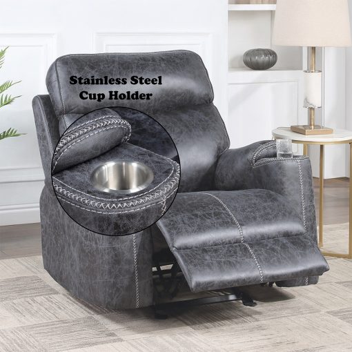 Acme Hirah Dark Gray Polish Microfiber Motion Glider Recliner - Image 6