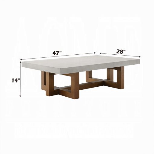 Acme Keven Faux Concrete Top & Walnut Coffee Table - Image 5