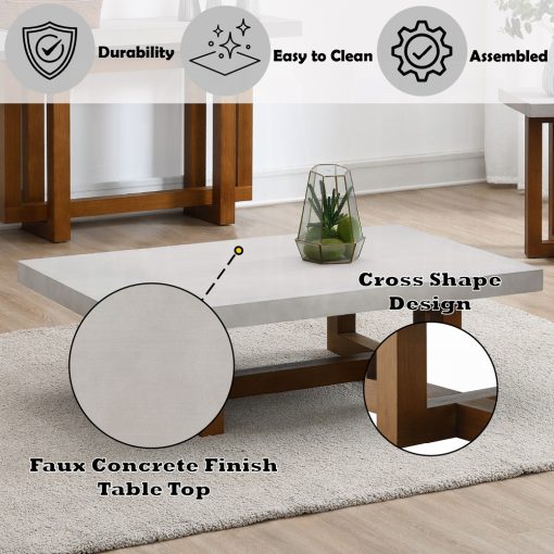 Acme Keven Faux Concrete Top & Walnut Coffee Table - Image 6