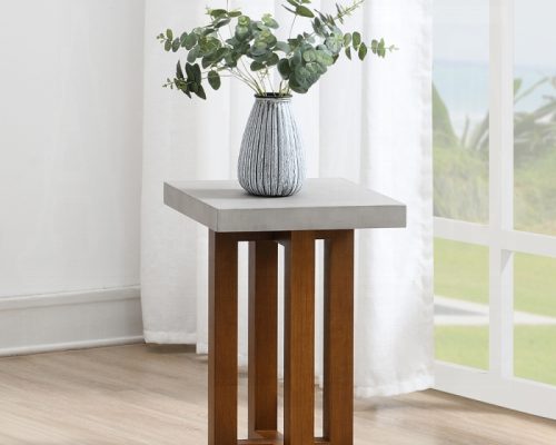 Acme Keven Faux Concrete Top & Walnut End Table