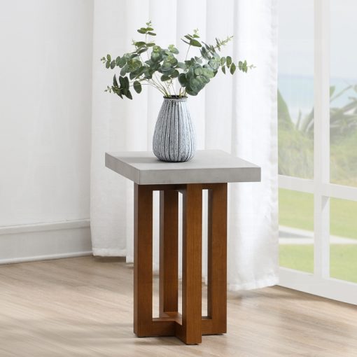Acme Keven Faux Concrete Top & Walnut End Table