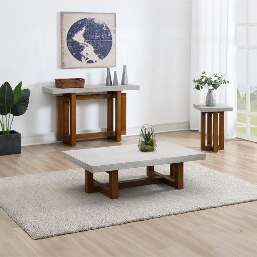 Acme Keven Faux Concrete Top & Walnut Sofa Table - Image 7