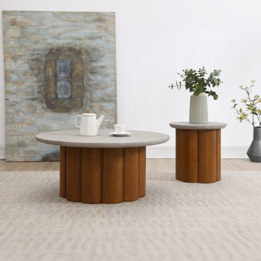Acme Evelyn Faux Concrete Top & Walnut End Table - Image 6