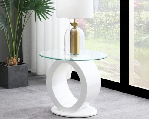 Acme Larry Glass Top, White High Gloss End Table