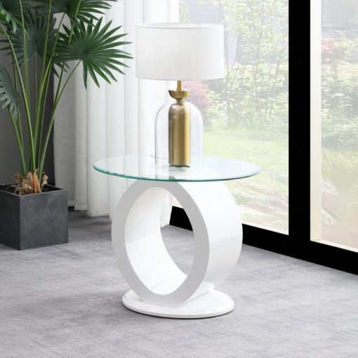 Acme Larry Glass Top, White High Gloss End Table