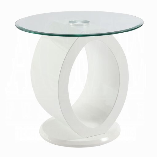 Acme Larry Glass Top, White High Gloss End Table - Image 2