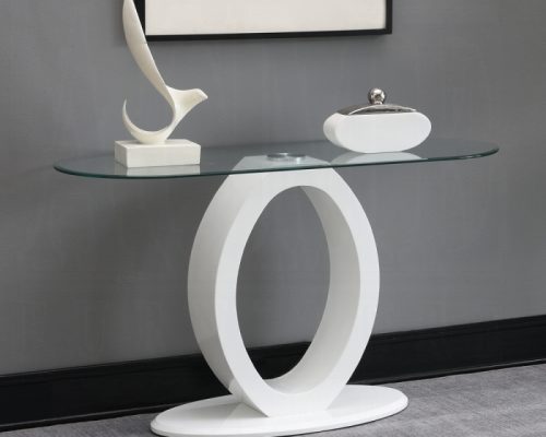 Acme Larry Glass Top, White High Gloss Sofa Table
