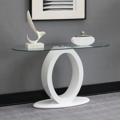 Acme Larry Glass Top, White High Gloss Sofa Table
