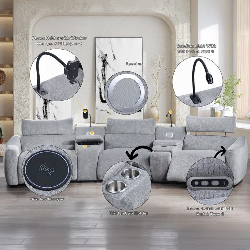 Acme Fullar Light Gary Chenille Modular Console with Wireless Charger - Image 16