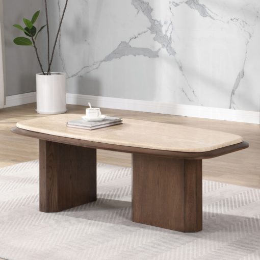 Acme Kasha Travertine Top & Walnut Coffee Table