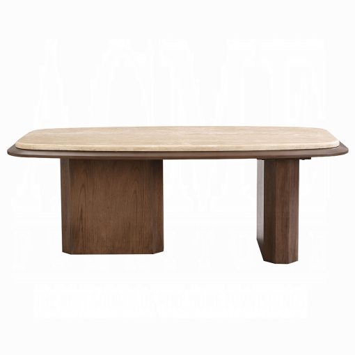 Acme Kasha Travertine Top & Walnut Coffee Table - Image 3