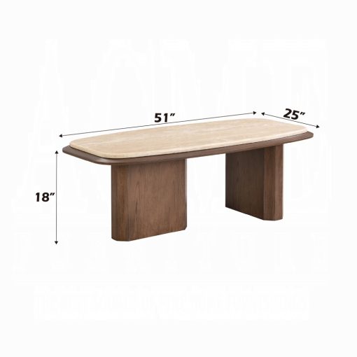 Acme Kasha Travertine Top & Walnut Coffee Table - Image 6