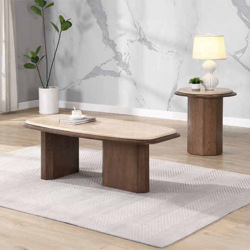 Acme Kasha Travertine Top & Walnut Coffee Table - Image 8