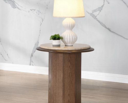 Acme Kasha Travertine Top & Walnut End Table