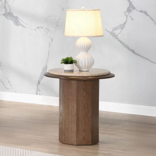 Acme Kasha Travertine Top & Walnut End Table