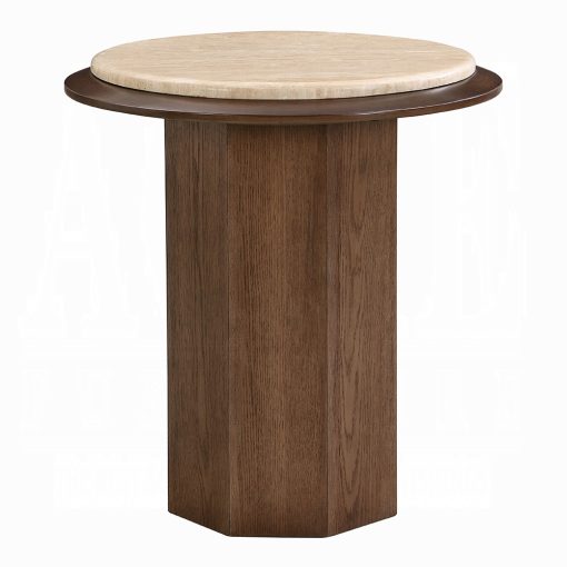 Acme Kasha Travertine Top & Walnut End Table - Image 2