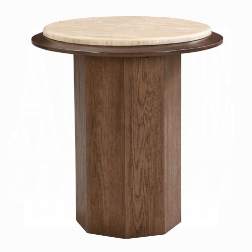 Acme Kasha Travertine Top & Walnut End Table - Image 3