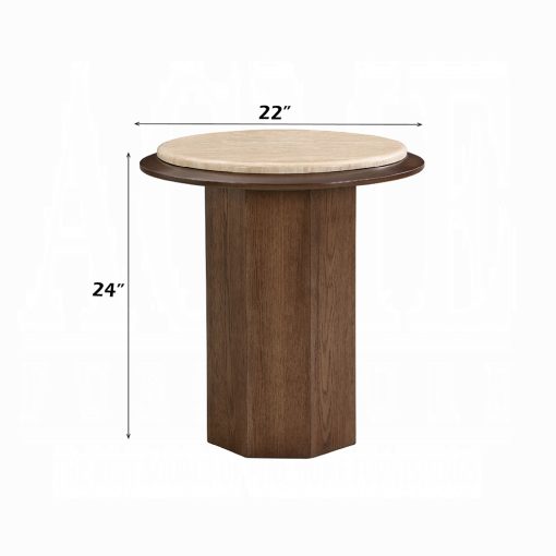 Acme Kasha Travertine Top & Walnut End Table - Image 4