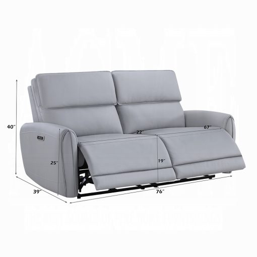 Acme Jeromie Gray Synthetic Leather Power Motion Sofa w/USB Port - Image 8