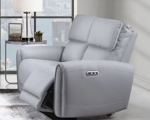 Acme Jeromie Gray Synthetic Leather Power Motion Loveseat w/USB Port