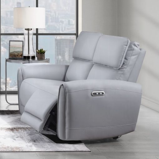 Acme Jeromie Gray Synthetic Leather Power Motion Loveseat w/USB Port