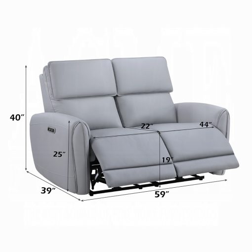 Acme Jeromie Gray Synthetic Leather Power Motion Loveseat w/USB Port - Image 8