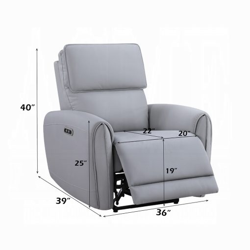 Acme Jeromie Gray Synthetic Leather Power Motion Recliner w/USB Port - Image 8
