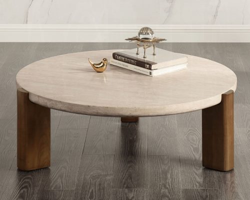 Acme Leonardo Travertine Top & Dark Oak Coffee Table