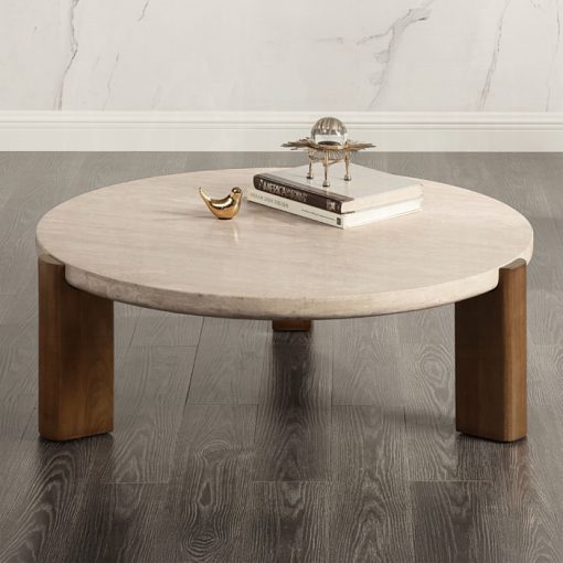 Acme Leonardo Travertine Top & Dark Oak Coffee Table